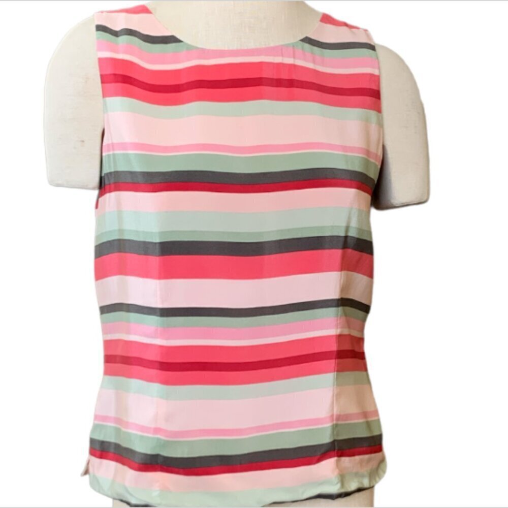 Charter Club‎ Pink & Green Stripe 100% Silk Sleeveless Blouse Sz 12 #99J